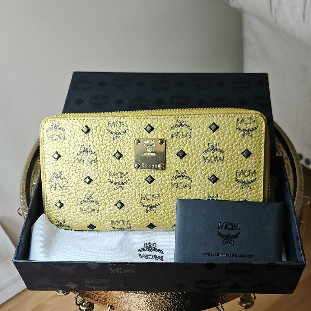 MCM Gold Studded Zip-Around Wallet